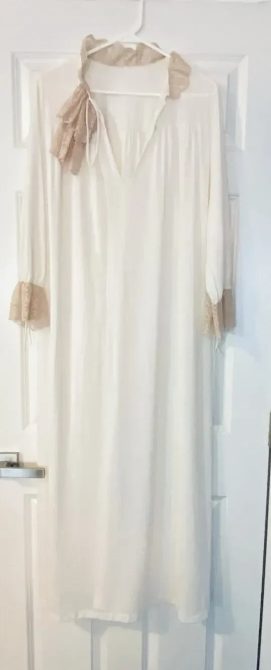 Vtg 70s Sears Ivory/Cream Lace Dressing Gown Long Peignoir Sz M -36 Made In USA